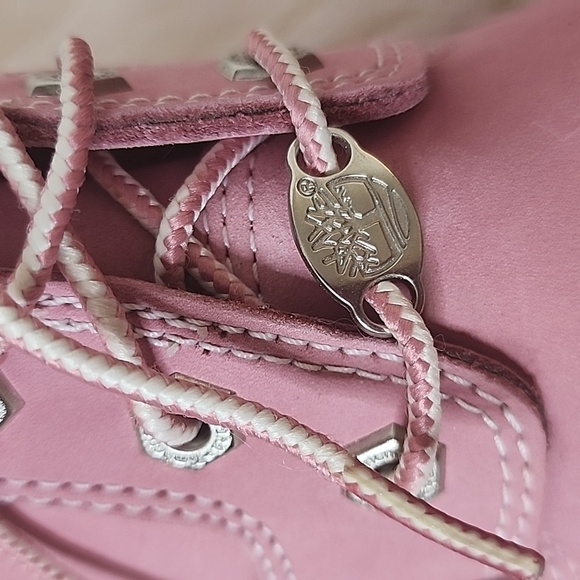 Timberland Nellie Chukka Ankle Boots Pink Leather Rugged Lug Sole Spring Outdoor - Picture 10 of 11
